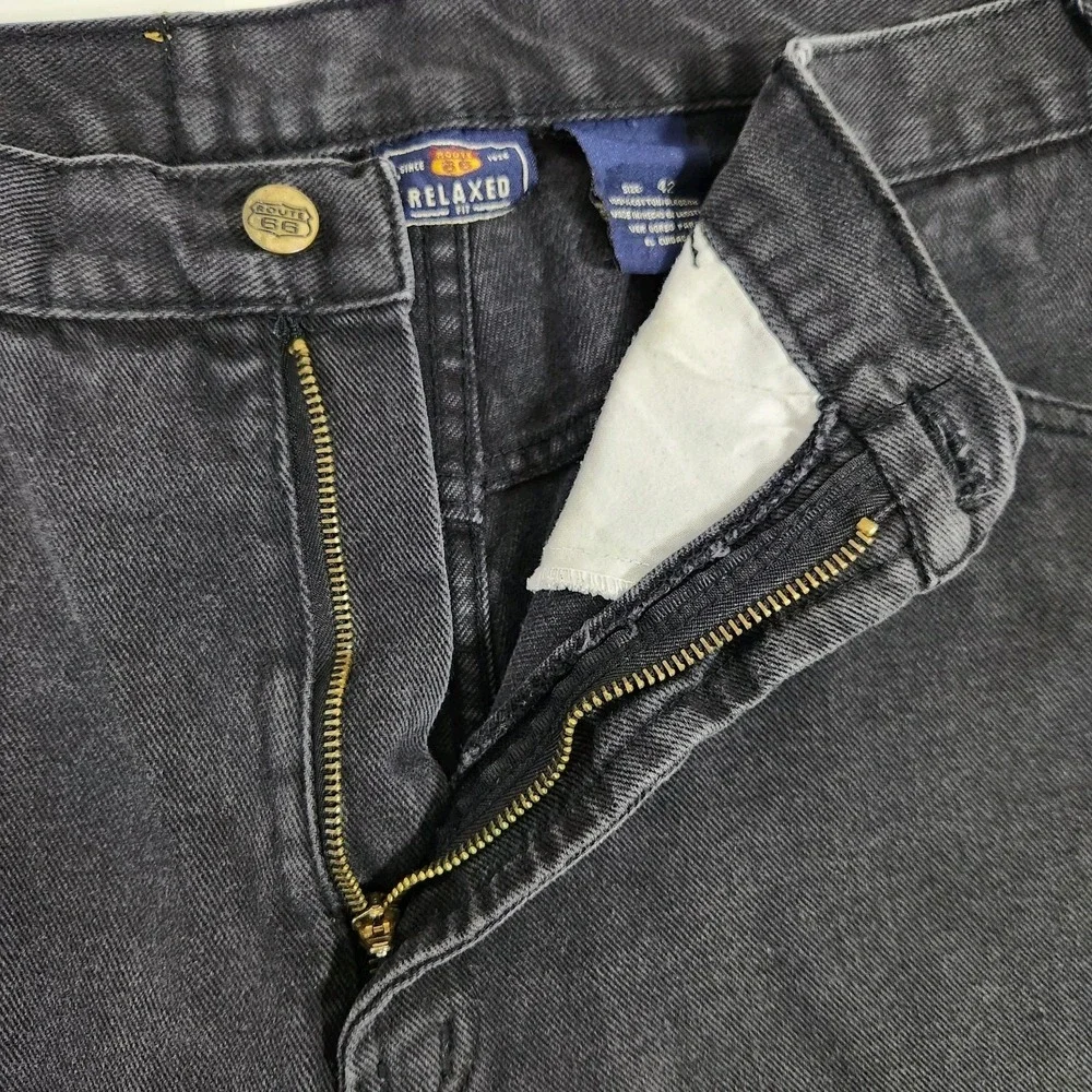 Route 66 Relaxed Fit Black Denim Jeans Mens Size 42 Dark Wash Wide Leg Jorts Y2K